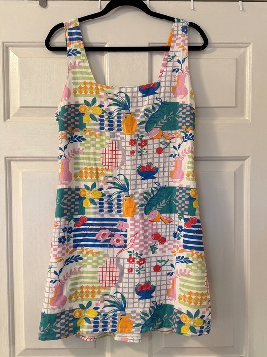 Japna Dresses & Skirts - Japna Linen Blend Mini Dress Fruit Print Women's Large Sleeveless Euro Summer